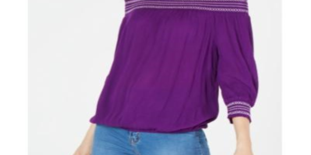 INC Women's Off-the-Shoulder Boho Peasant Top Purple Size S
