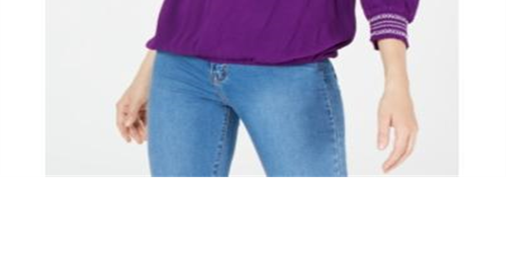 INC Women's Off-the-Shoulder Boho Peasant Top Purple Size S