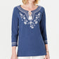 Charter Club Cotton Embroidered Tunic  - Weathered Indigo Blue Size 2XL