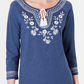 Charter Club Cotton Embroidered Tunic  - Weathered Indigo Blue Size 2XL