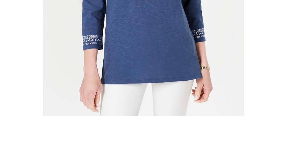 Charter Club Cotton Embroidered Tunic  - Weathered Indigo Blue Size 2XL