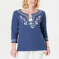 Charter Club Cotton Embroidered Tunic  - Weathered Indigo Blue Size 2XL