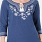 Charter Club Cotton Embroidered Tunic  - Weathered Indigo Blue Size 2XL