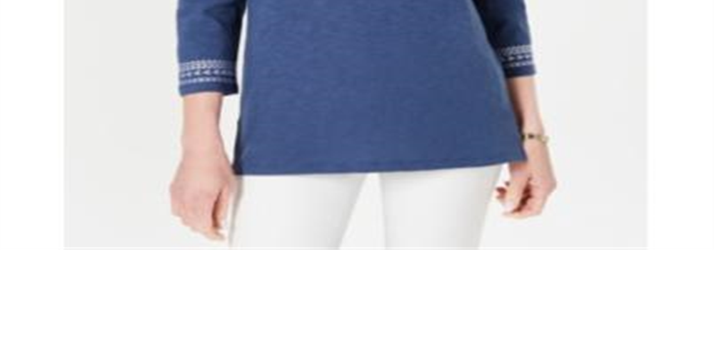 Charter Club Cotton Embroidered Tunic  - Weathered Indigo Blue Size 2XL