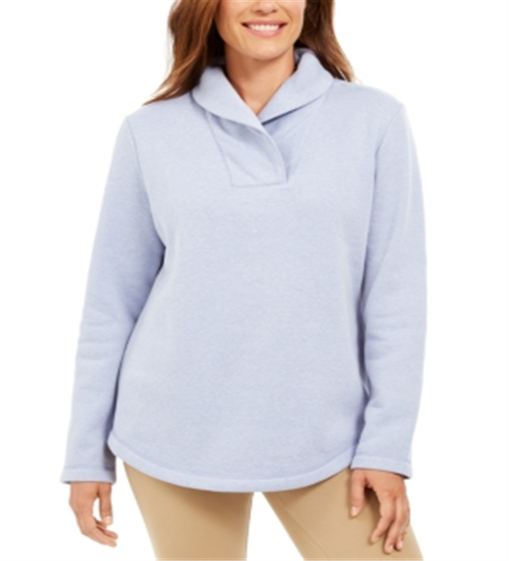 Karen Scott Sport Shawl-Collar Fleece Pullover - Light Blue Heather Blue Size XL