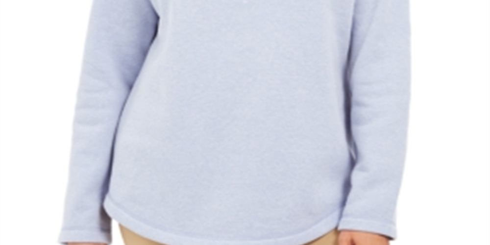 Karen Scott Sport Shawl-Collar Fleece Pullover - Light Blue Heather Blue Size XL