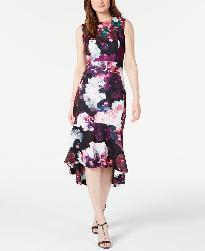 Calvin Klein Women's Sleeveless Tea Length Hi Lo Dress Purple Size 4