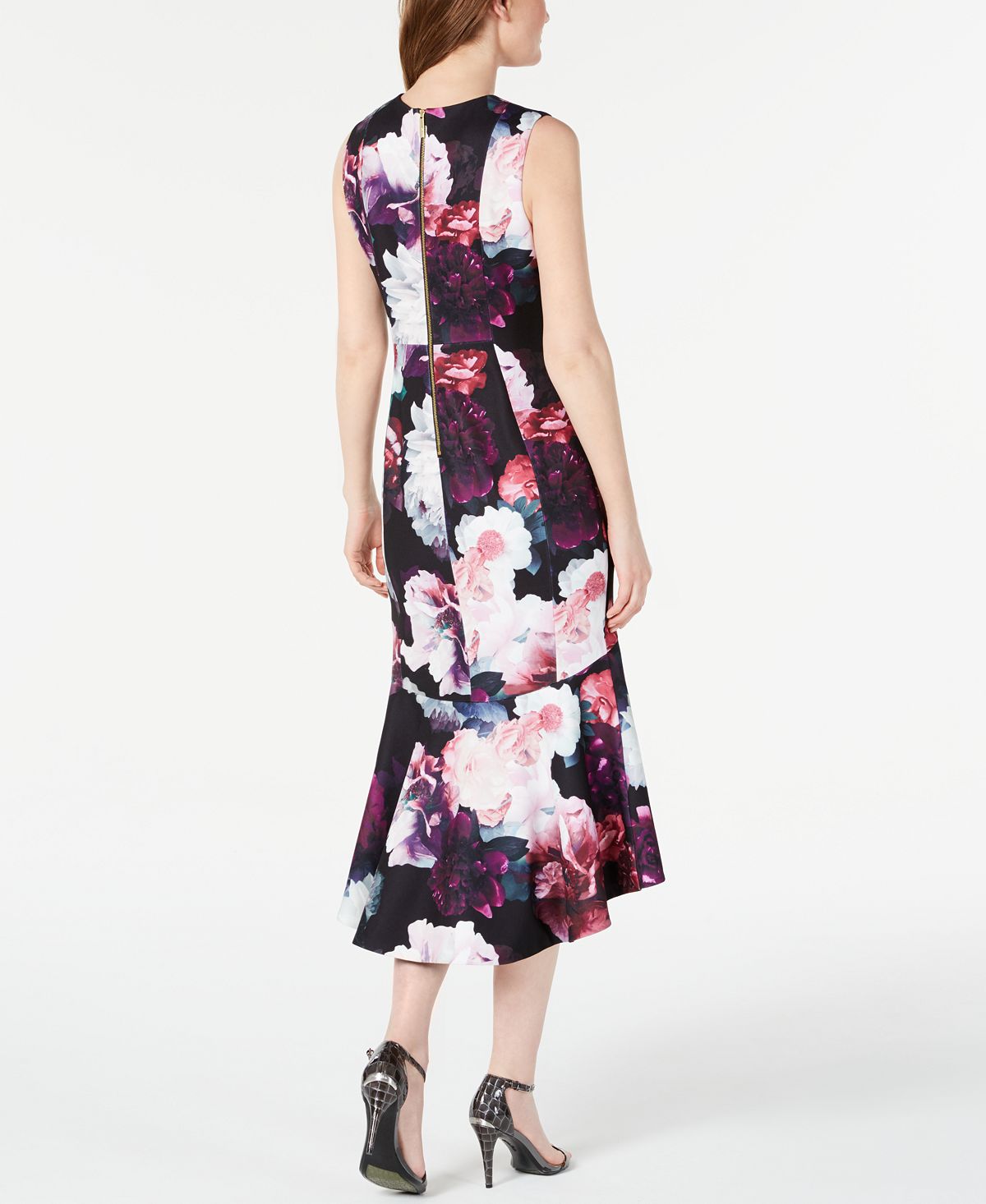 Calvin Klein Women's Sleeveless Tea Length Hi Lo Dress Purple Size 4