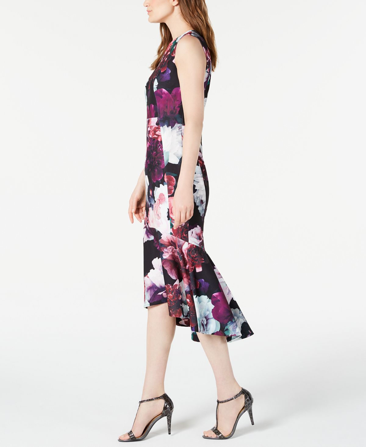 Calvin Klein Women's Sleeveless Tea Length Hi Lo Dress Purple Size 4