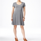 Style & Co Women's Short Sleeve a Line Dress Gray Size Petite M