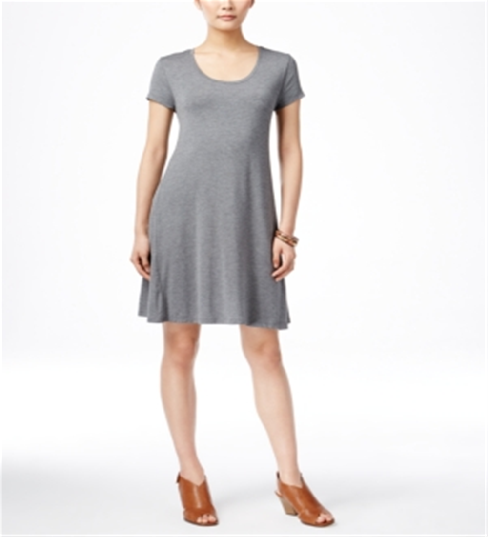 Style & Co Women's Short Sleeve a Line Dress Gray Size Petite M