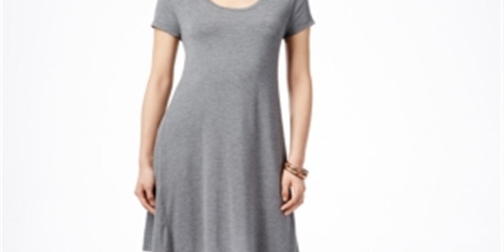 Style & Co Women's Short Sleeve a Line Dress Gray Size Petite M