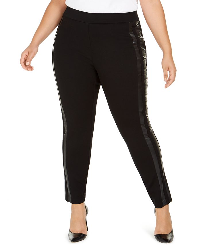INC International Concepts Women's Plus Faux Leather Trim Moto Leggings Black Size 18 W