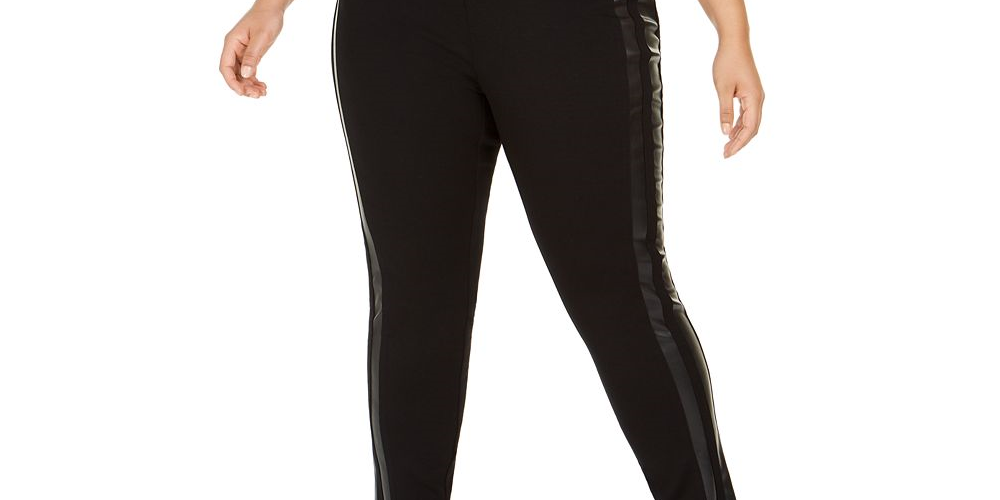 INC International Concepts Women's Plus Faux Leather Trim Moto Leggings Black Size 18 W