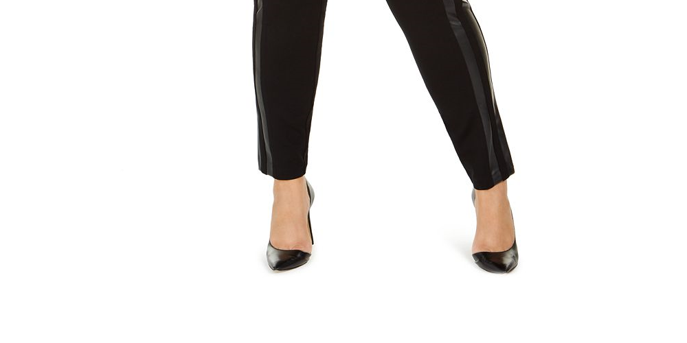 INC International Concepts Women's Plus Faux Leather Trim Moto Leggings Black Size 18 W