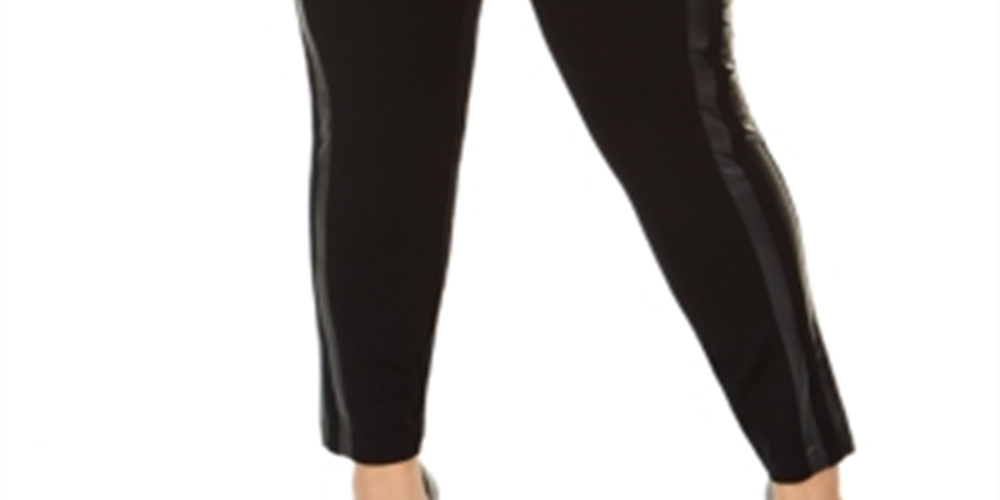 INC International Concepts Women's Plus Faux Leather Trim Moto Leggings Black Size 18 W