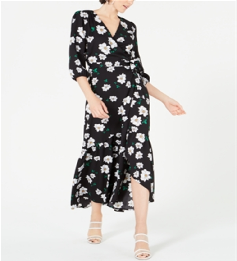 Bar III Women's Ruffled Maxi Wrap Dress Black Size XXS
