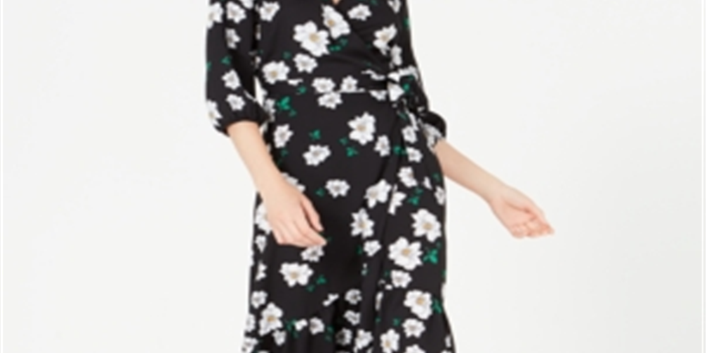 Bar III Women's Ruffled Maxi Wrap Dress Black Size XXS