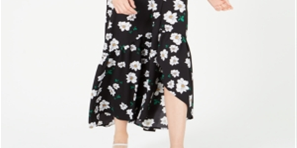 Bar III Women's Ruffled Maxi Wrap Dress Black Size XXS