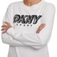 DKNY Women's Sport Printed Logo Fleece Sweatshirt White Size Medium