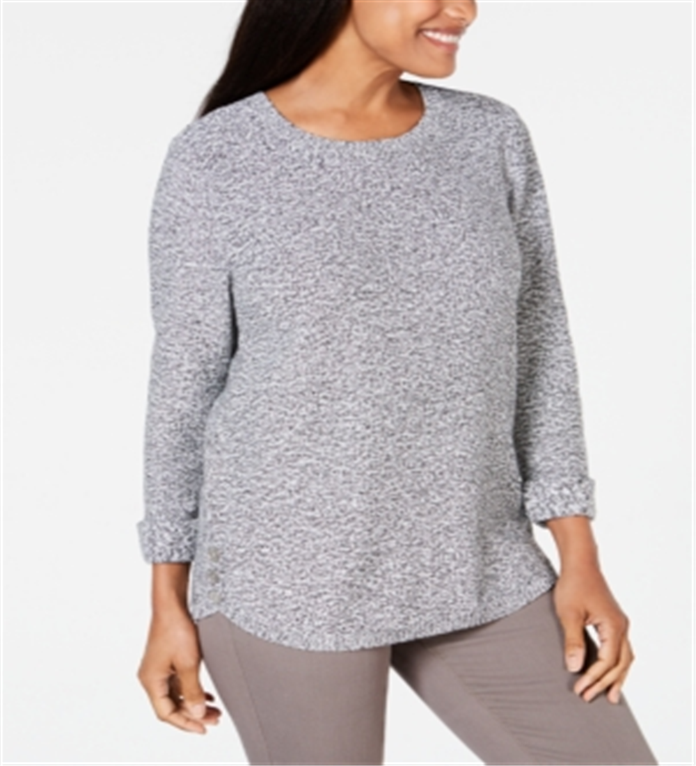 Karen Scott Cotton Marled Sweater Grey Size XS