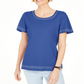Karen Scott Women's Grommet Trim Cotton Top Blue Size Medium