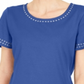Karen Scott Women's Grommet Trim Cotton Top Blue Size Medium