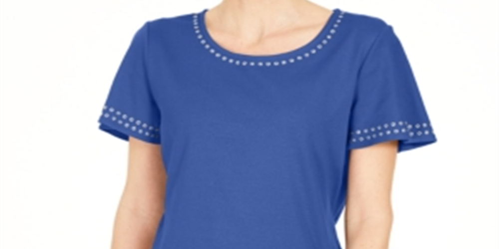 Karen Scott Women's Grommet Trim Cotton Top Blue Size Medium