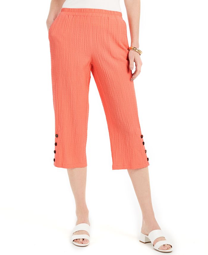 JM Collection Women's Crinkle Capri Pants Orange Size X-Large