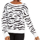 Bar III Women's Zebra Stripe Eyelash Sweater White  Size XXL