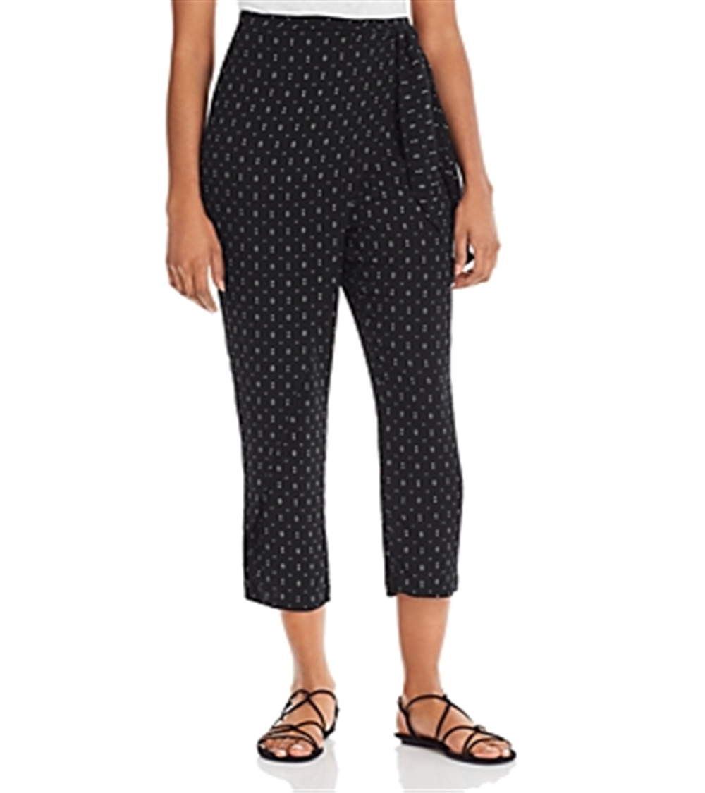Aqua Women's Printed Tie Front Casual Pants Black Size S