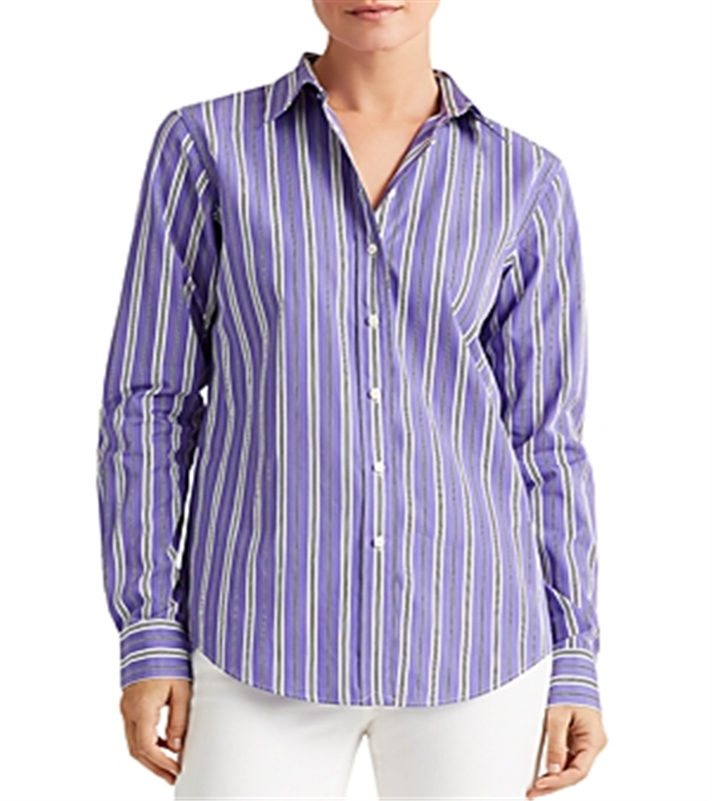 Ralph Lauren Women's Relaxed Fit Striped Shirt Purple Size L
