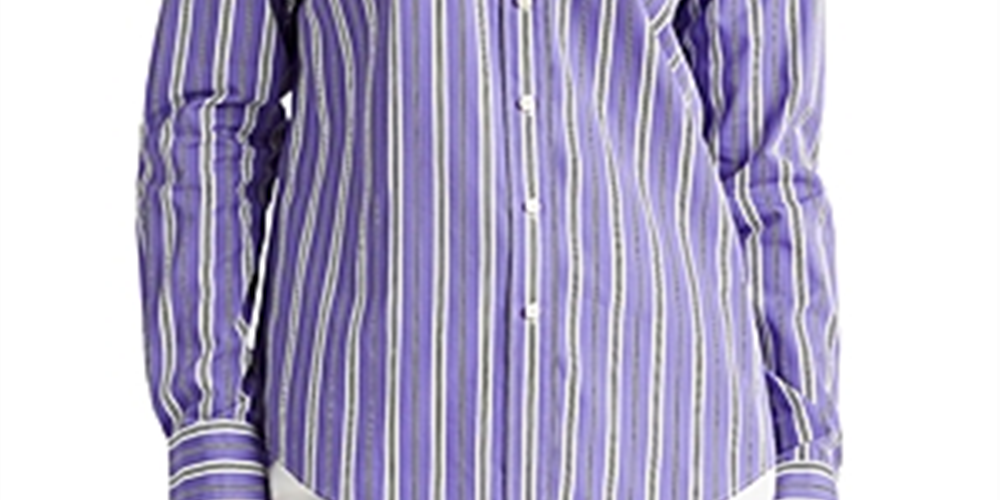 Ralph Lauren Women's Relaxed Fit Striped Shirt Purple Size L