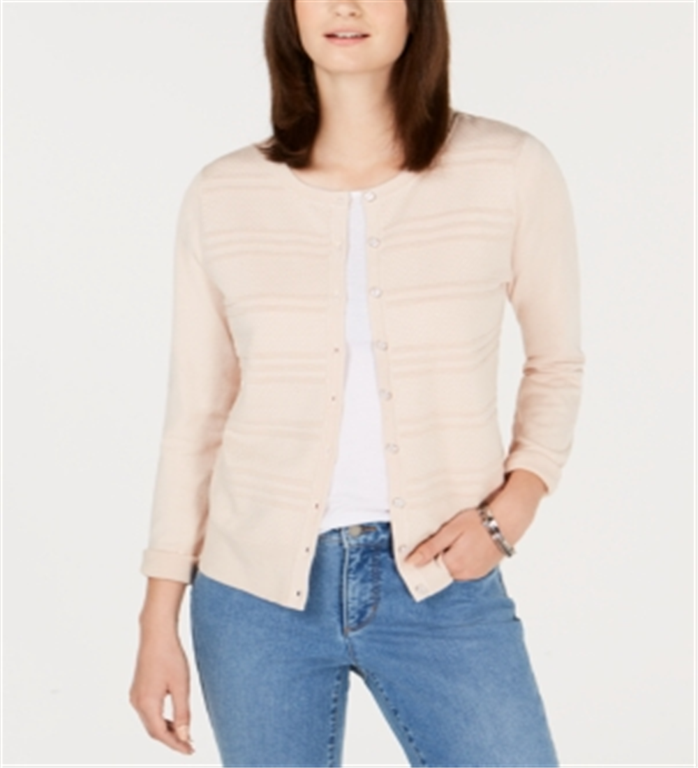 Charter Club Women's Long Sleeve V Neck Cardigan Pink Size XS