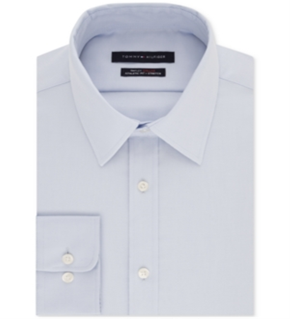 Tommy Hilfiger Men's Athletic Fit Performance Stretch Th Flex Collar Dress Shirt Blue Size 32X33