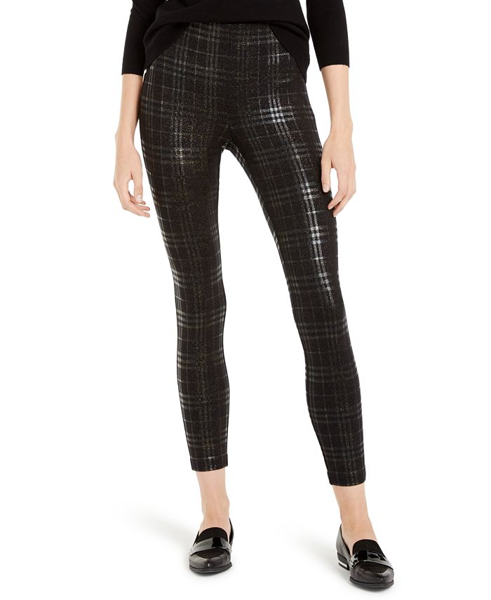 Maison Jules Womens Stretch Plaid Skinny Leggings Black Size X-Small