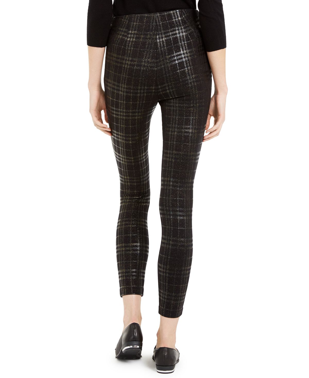 Maison Jules Womens Stretch Plaid Skinny Leggings Black Size X-Small