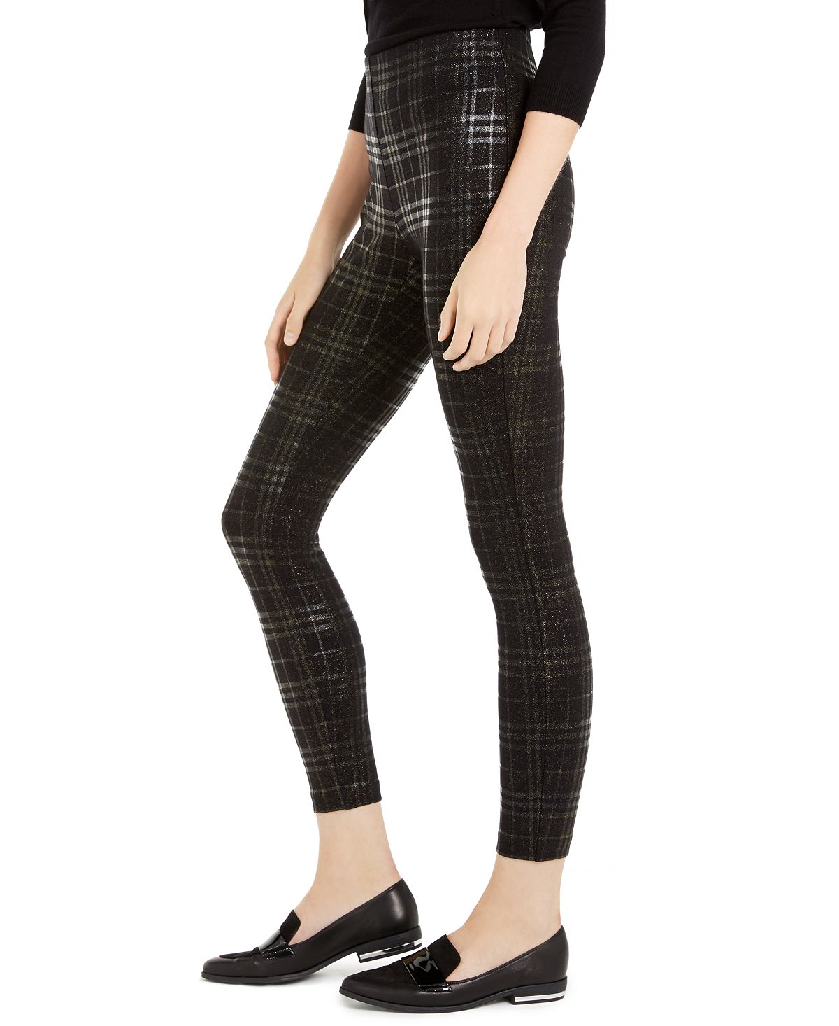 Maison Jules Womens Stretch Plaid Skinny Leggings Black Size X-Small