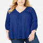 John Paul Richard Women's Richard Plus Crochet Trim Top Blue Size 1X