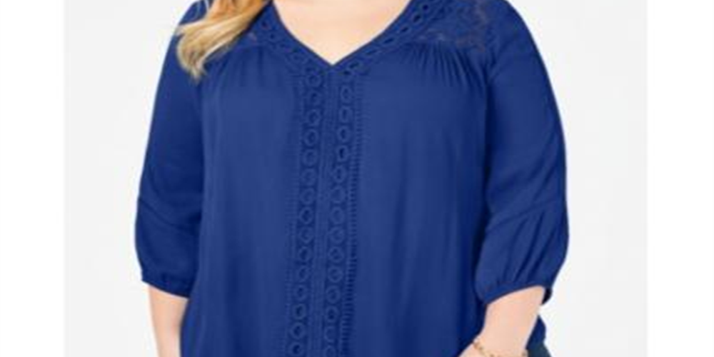 John Paul Richard Women's Richard Plus Crochet Trim Top Blue Size 1X