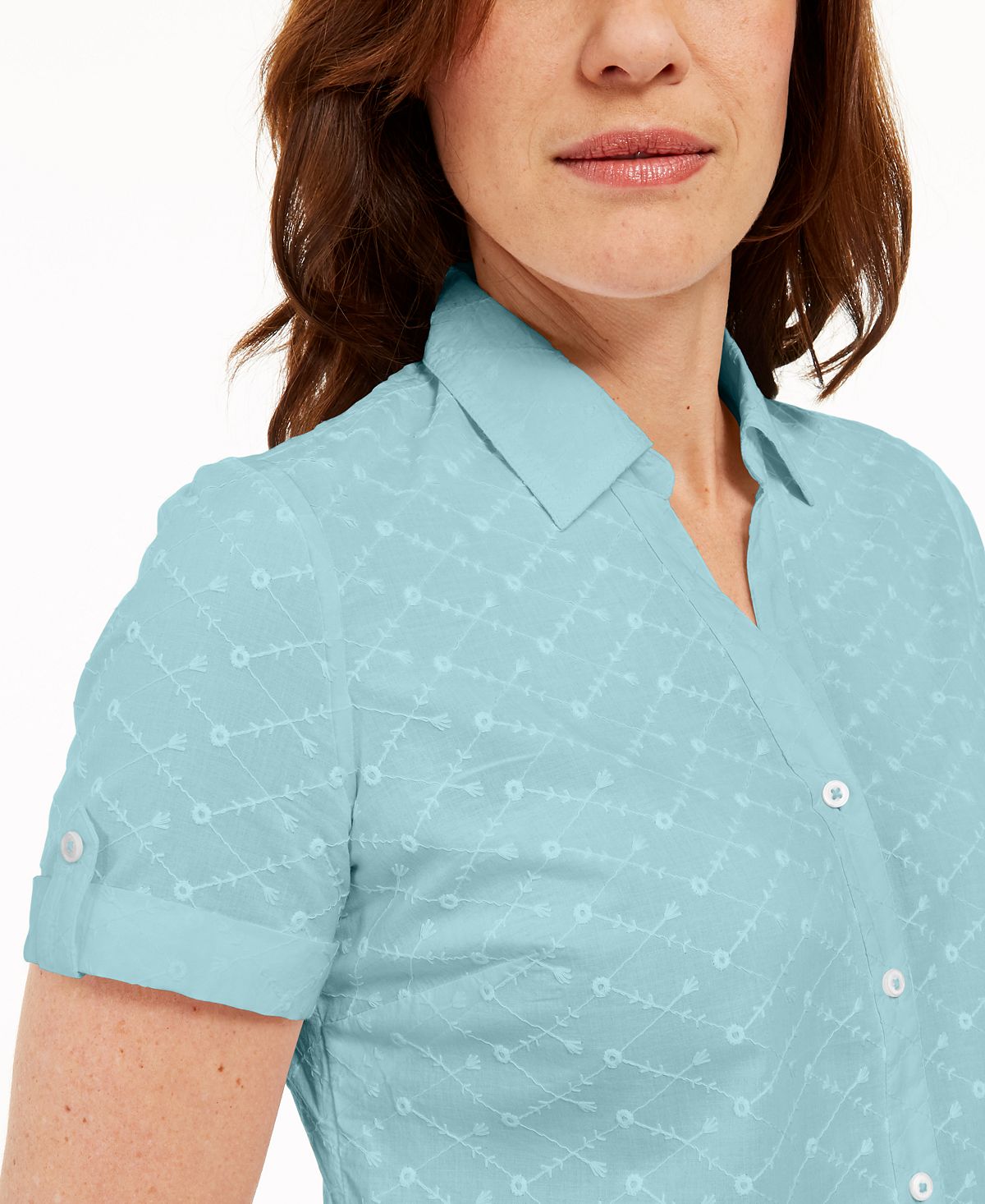 Karen Scott Women's Cotton Embroidered Shirt Blue Size X-Large