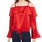 BCX Junior's Ruffled Tie Hem Top Red Size Small