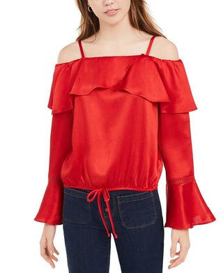 BCX Junior's Ruffled Tie Hem Top Red Size Small