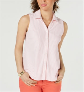 Charter Club Women's Cotton Striped Pique Shirt Pink Size 10 Petite