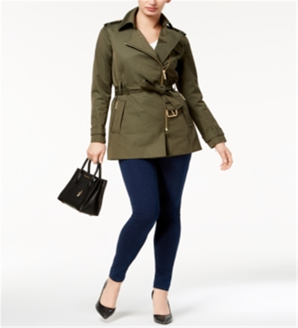 Michael Kors Women's Belted Trench Coat Green Size Petite L