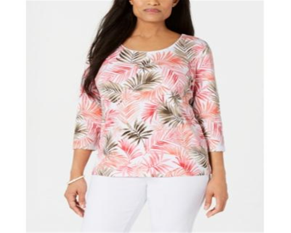 Karen Scott Women's Top Printed Scoop-Neck Pink Size XS