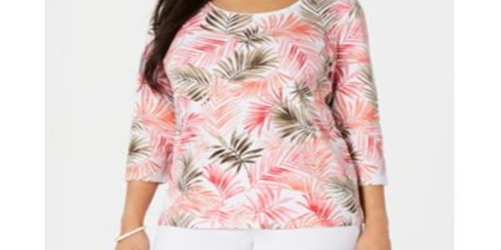 Karen Scott Women's Top Printed Scoop-Neck Pink Size XS