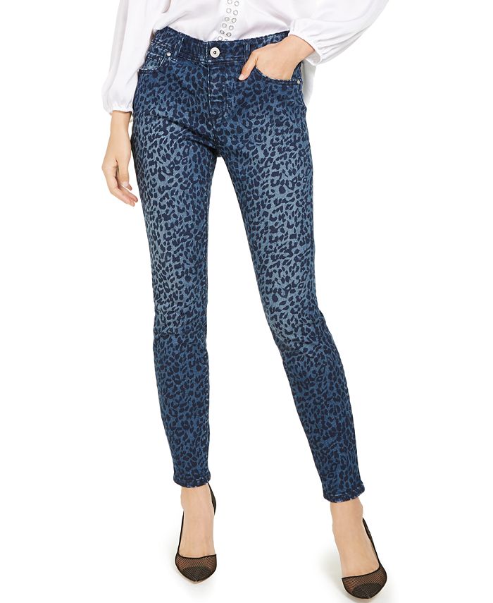INC International Concepts Women's Leopard Print Skinny Jeans Blue Size 4