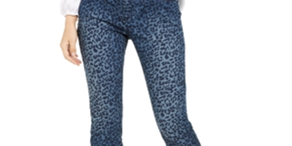 INC International Concepts Women's Leopard Print Skinny Jeans Blue Size 4