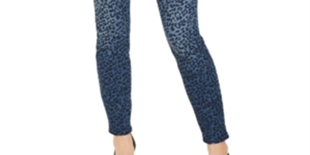 INC International Concepts Women's Leopard Print Skinny Jeans Blue Size 4